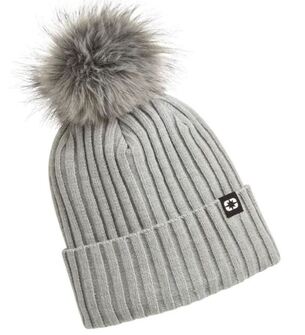 W REMOVEABLE POM BEANIE GRAY