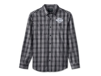 SHIRT-WOVEN,BLACK PLAID