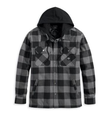 SHIRT JACKET-WOVEN,BLACK PLAID