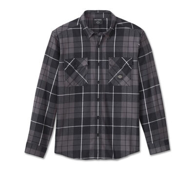 SHIRT-WOVEN,BLACK PLAID