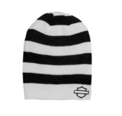 HAT-KNIT,STRIPE,BLACK/WHITE