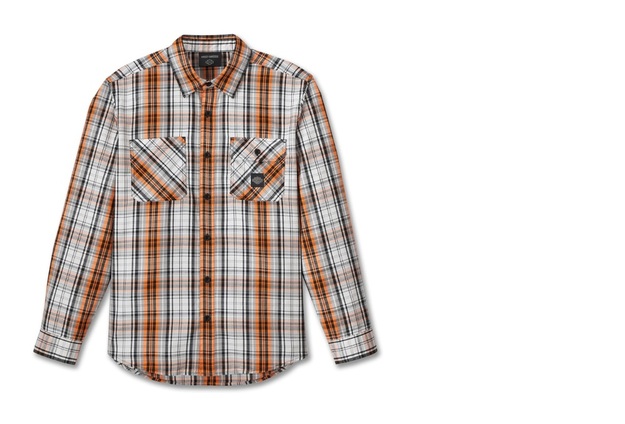 SHIRT-WOVEN,ORANGE PLAID